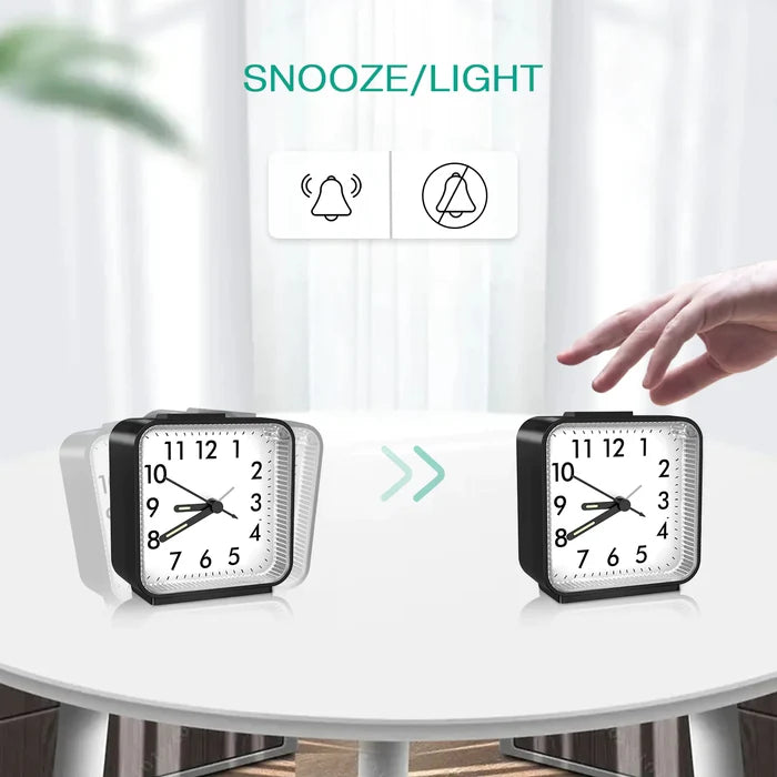 LED Desk Alarm Clock Nightlight Snooze Quiet Non Ticking Battery Powered Bedroom Rieworkes