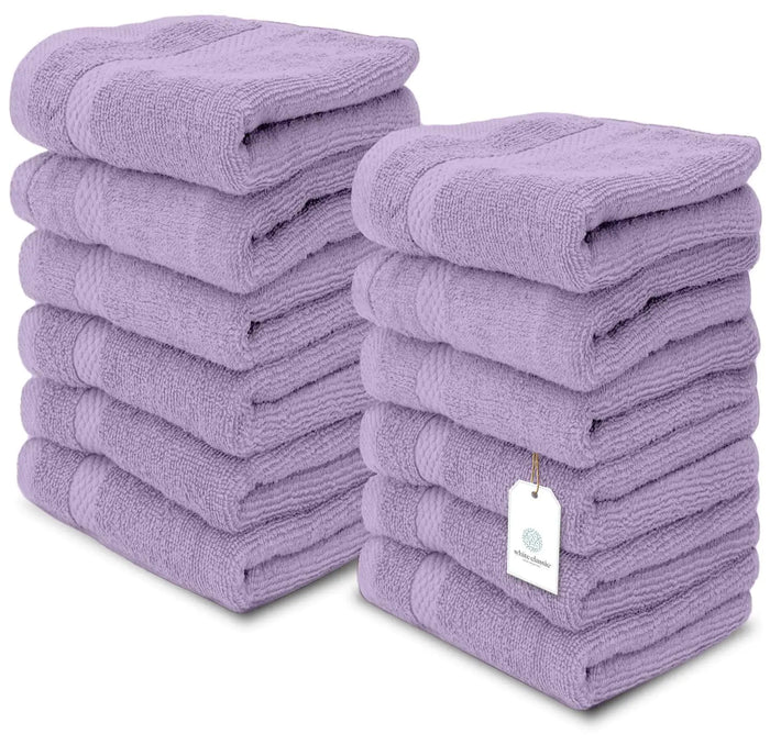 Luxury Washcloths for Bathroom Hotel Spa Bulk Set of 12 Lavender 13x13 Inch Rieworkes