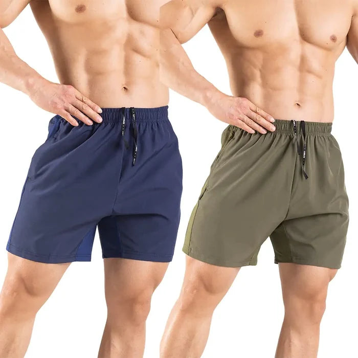 Men's 5" Running Shorts 2 Pack Quick Dry Athletic Workout Gym Shorts with Zipper Pockets Medium Navy/Green Rieworkes