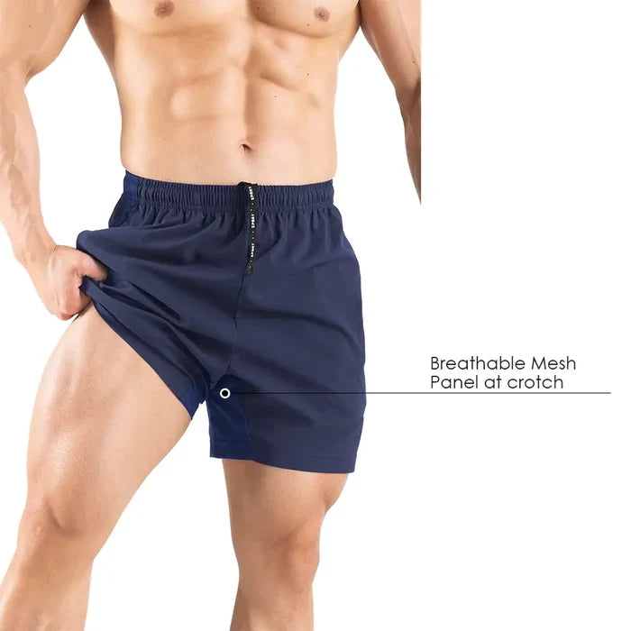 Men's 5" Running Shorts 2 Pack Quick Dry Athletic Workout Gym Shorts with Zipper Pockets Medium Navy/Green Rieworkes