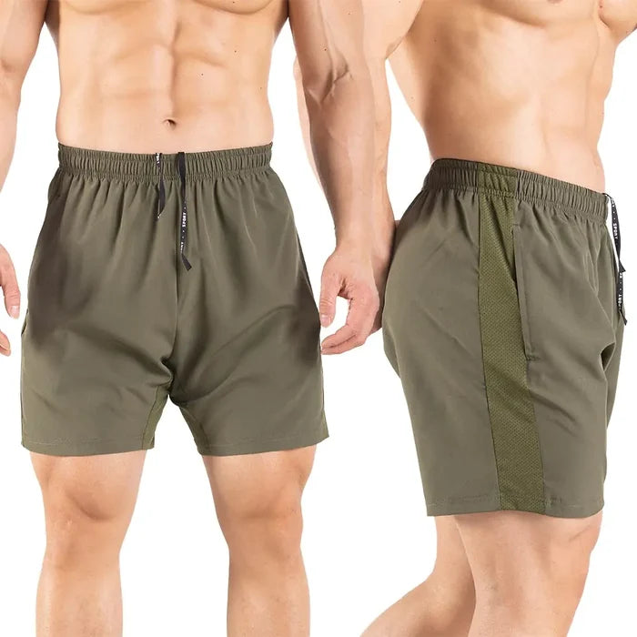 Men's 5" Running Shorts 2 Pack Quick Dry Athletic Workout Gym Shorts with Zipper Pockets Medium Navy/Green Rieworkes