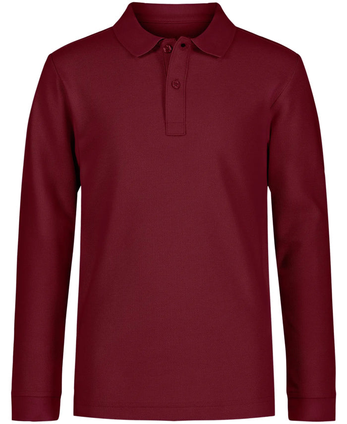 Nautica Boys' School Uniform Long Sleeve Polo Shirt, Button Closure, Comfortable, Breathable Fabric 6 Burgundy Rieworkes