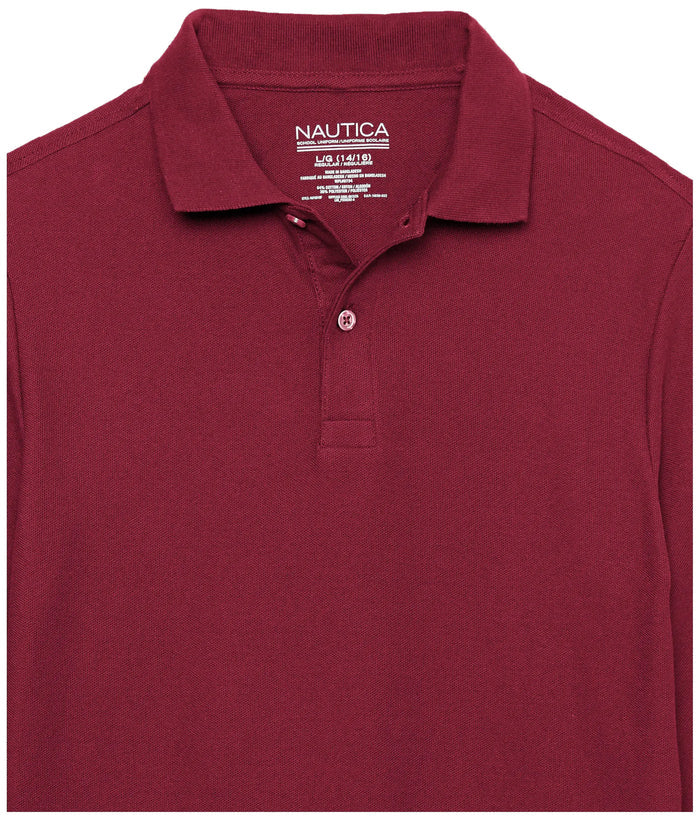 Nautica Boys' School Uniform Long Sleeve Polo Shirt, Button Closure, Comfortable, Breathable Fabric 6 Burgundy Rieworkes