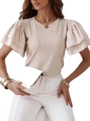 Office Lady Elegant O-Neck Solid Simple Blouse Rieworkes
