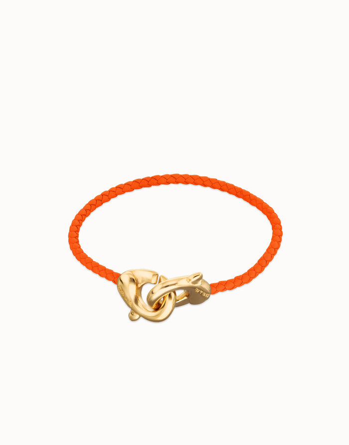 Orange leather bracelet with interlocking carabine