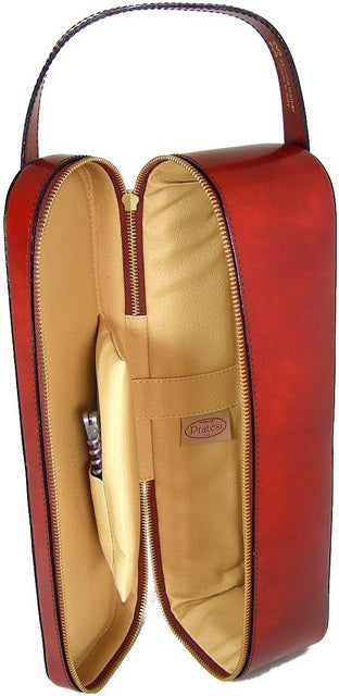 Pratesi Bacco Wine Case in genuine Italian leather