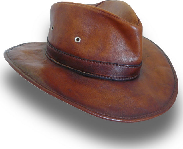 Pratesi Cagliostro Hat 61 cm in genuine Italian leather - Vegetable Tanned Italian Leather Brown