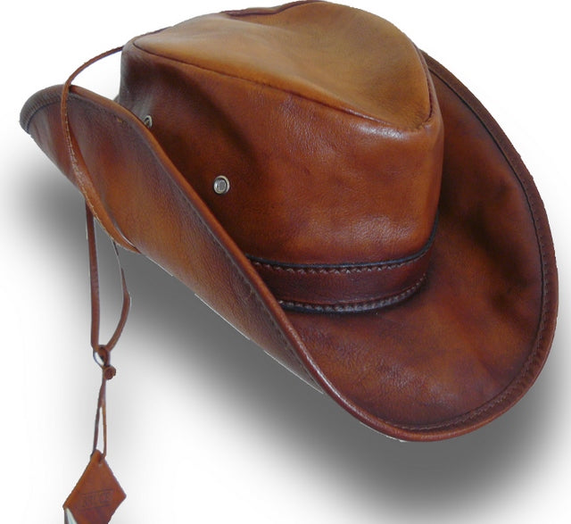 Pratesi Cagliostro Hat 61 cm in genuine Italian leather - Vegetable Tanned Italian Leather Brown