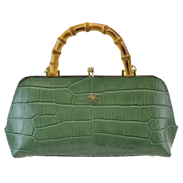 Pratesi Candeli Handbag K565 in genuine leather - Croco-Embossed Green - LQE