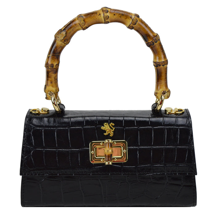 Pratesi Castalia K298/20 Lady Bag in genuine croco embossed leather - Black - SALE!
