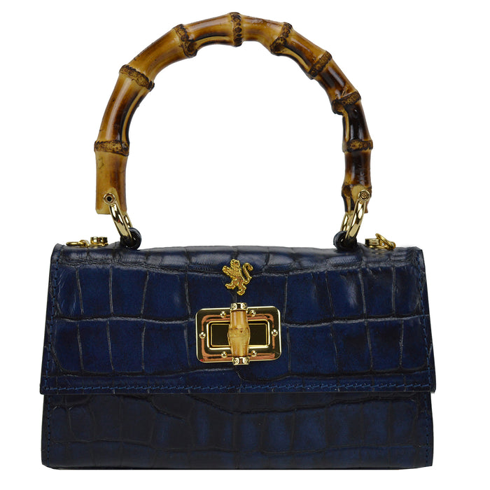 Pratesi Castalia Lady Bag in genuine Italian leather - Croco Embossed Leather Blue