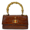 Pratesi Castalia Lady Bag in genuine Italian leather - Croco Embossed Leather Brown