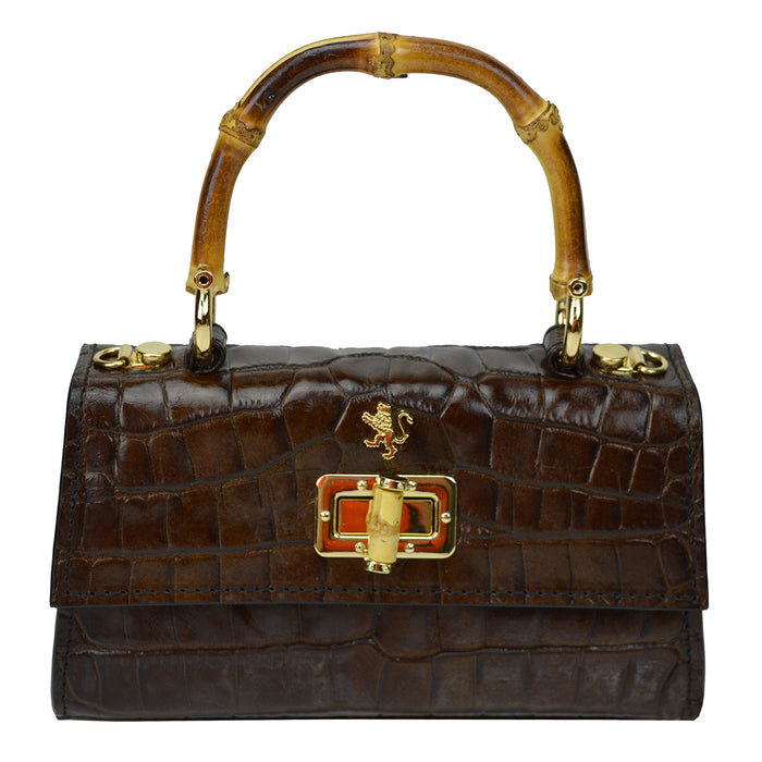 Pratesi Castalia Lady Bag in genuine Italian leather - Croco Embossed Leather Coffee