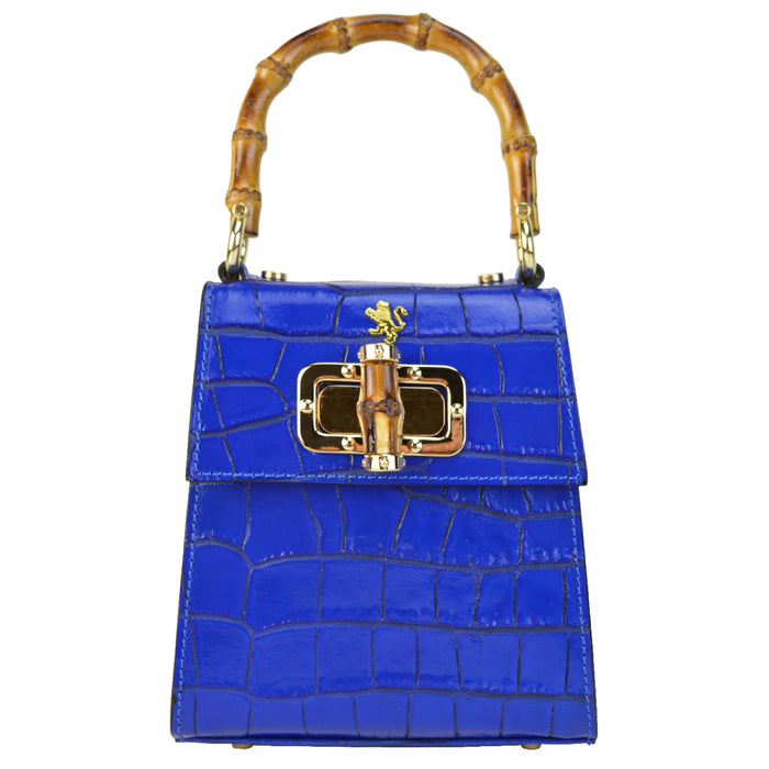 Pratesi Castalia Lady Bag in genuine Italian leather - Croco Embossed Leather Electric Blue