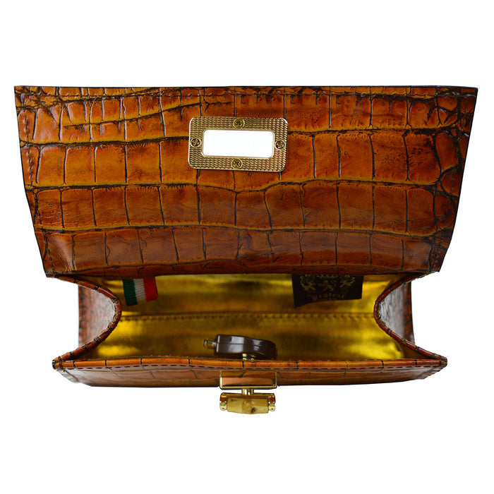 Pratesi Castalia Lady Bag in genuine Italian leather - Croco Embossed Leather Emerald