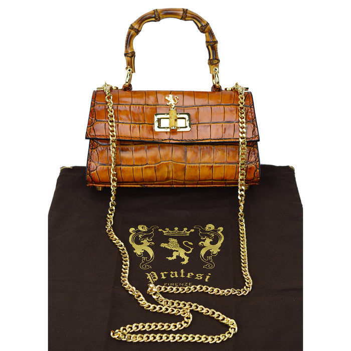 Pratesi Castalia Lady Bag in genuine Italian leather - Croco Embossed Leather Emerald