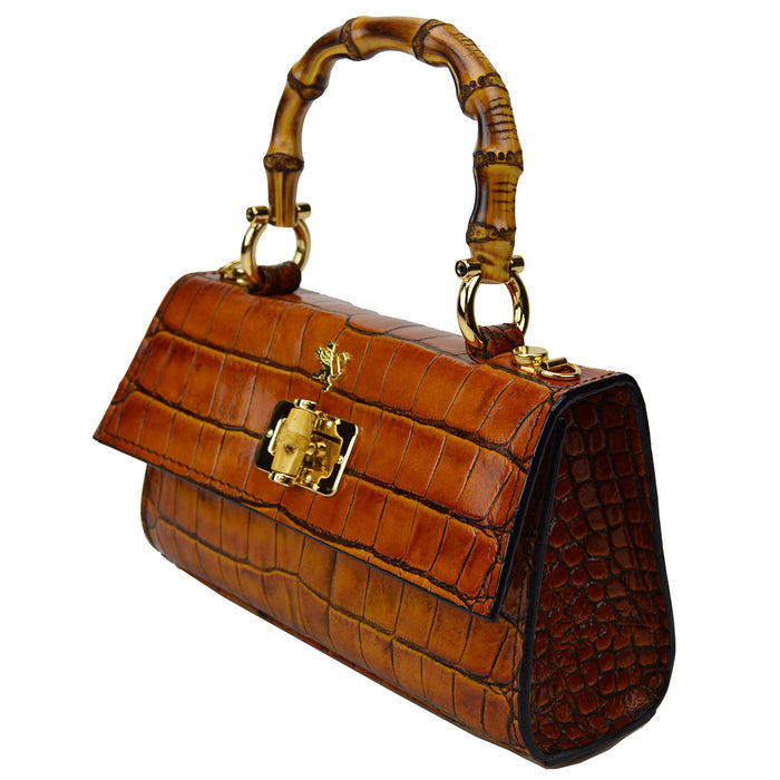 Pratesi Castalia Lady Bag in genuine Italian leather - Croco Embossed Leather Emerald