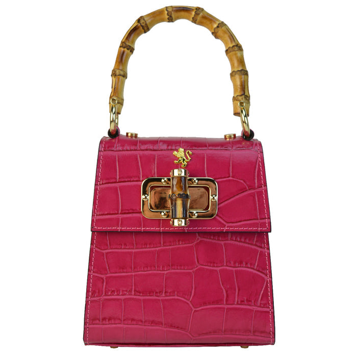 Pratesi Castalia Lady Bag in genuine Italian leather - Croco Embossed Leather Fuxia