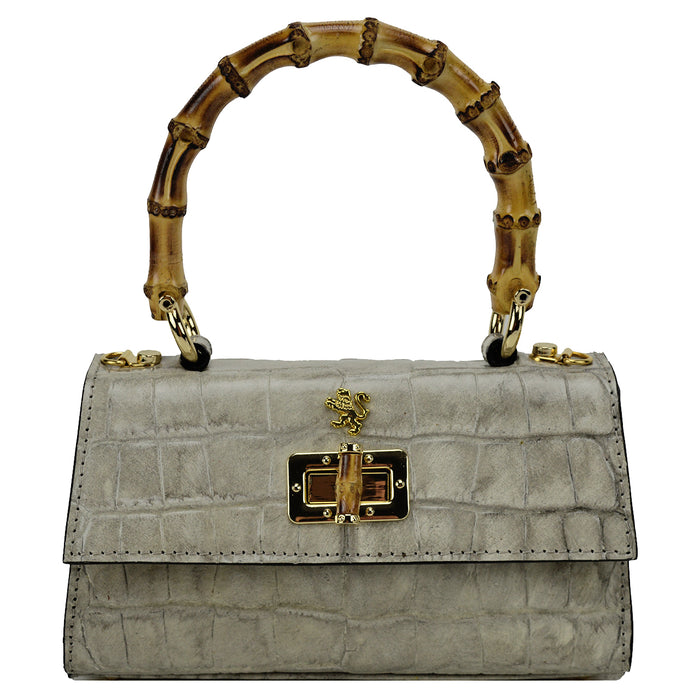 Pratesi Castalia Lady Bag in genuine Italian leather - Croco Embossed Leather White