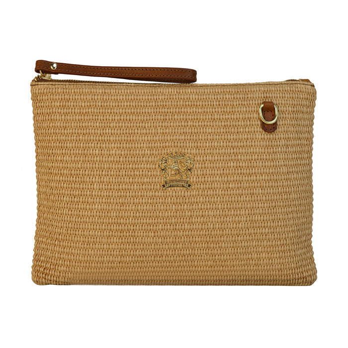 Pratesi Montebonello Summer Clutch on Belt 20cm in Hay Weave/Leather Trim Brown