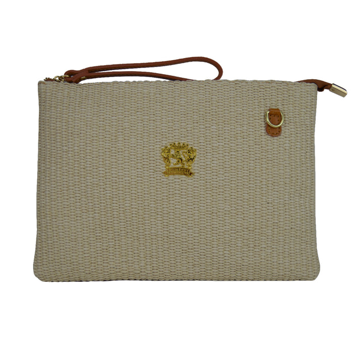 Pratesi Montebonello Summer Clutch on Belt 20cm in Hay Weave/Leather Trim