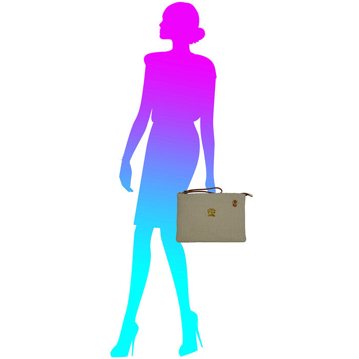 Pratesi Montebonello Summer Clutch on Belt 20cm in Hay Weave/Leather Trim
