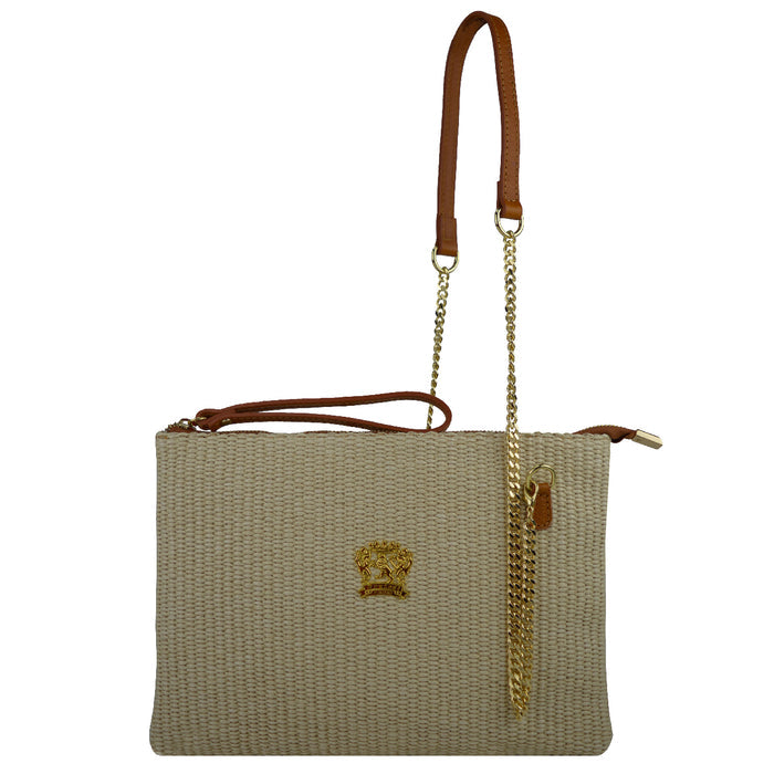 Pratesi Montebonello Summer Clutch on Belt 20cm in Hay Weave/Leather Trim