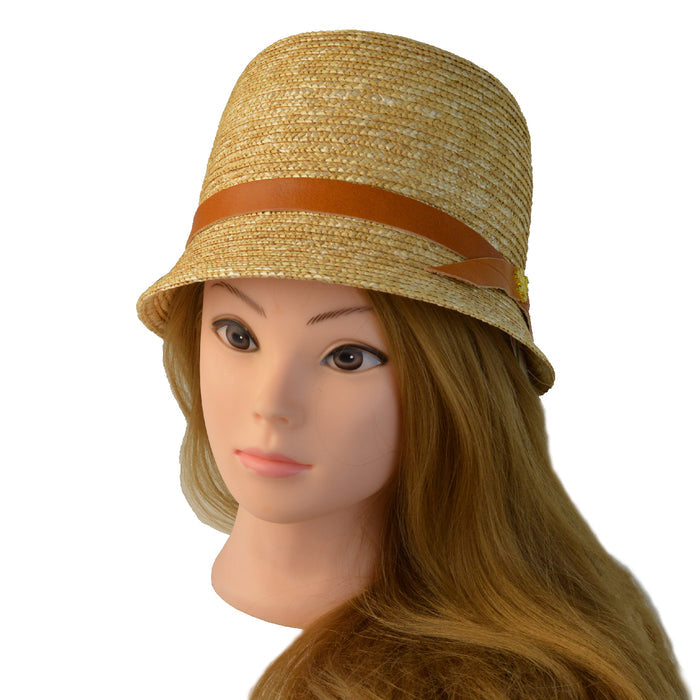 Pratesi Nonna Cappello in Paglia S205 (56cm) in Natural Straw and Genuine Italian Leather - Nonna Cappello in Paglia S205 (56cm) Cognac