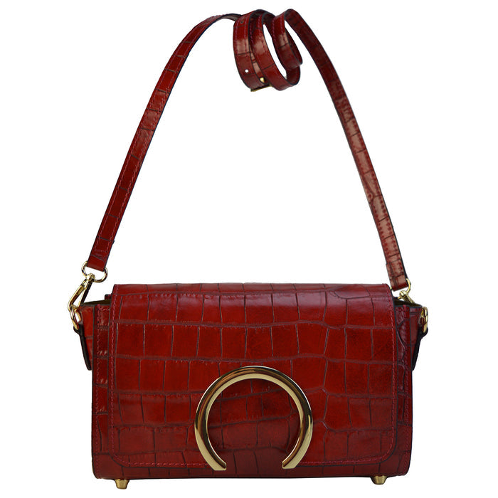 Pratesi Portovenere Bag in genuine Croco-Embossed Leather - Cherry