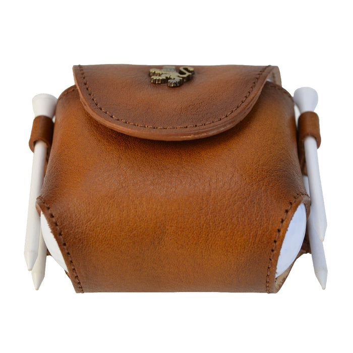 Pratesi Punta Ala 4 golf balls case B411 - Vegetable Tanned Italian Leather Brown