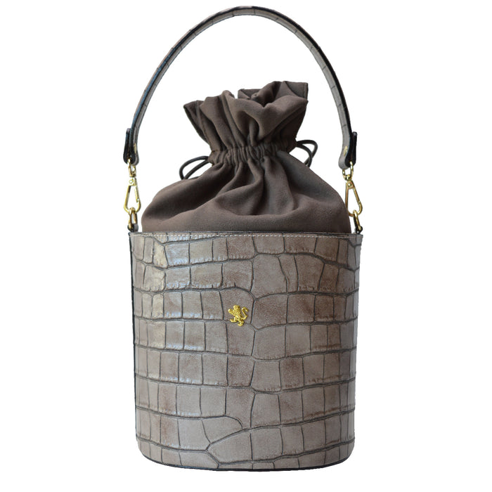 Pratesi Secchiello Lady bag K335 in genuine Italian leather - Croco Embossed Leather Grey