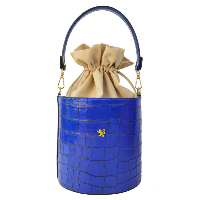 Pratesi Secchiello Lady bag K335 in genuine Italian leather - Croco Embossed Leather Electric Blue