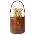 Pratesi Secchiello Lady bag K335 in genuine Italian leather - Croco Embossed Leather Brown