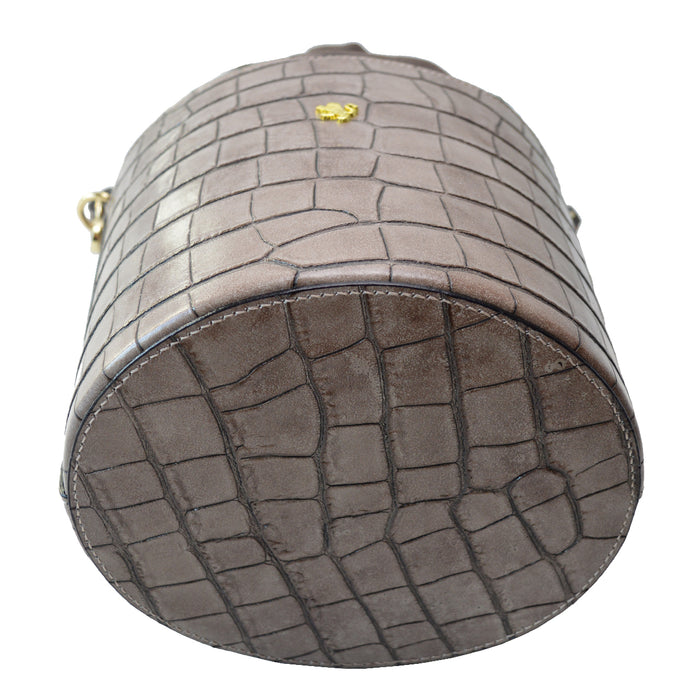 Pratesi Secchiello Lady bag K335 in genuine Italian leather - Croco Embossed Leather Brown