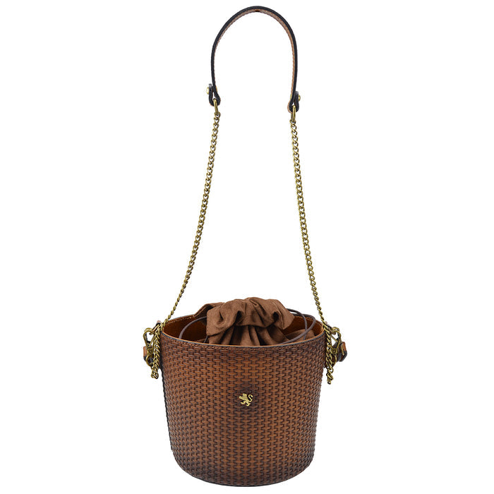 Pratesi Secchiello T335 Bag in genuine Italian leather - Treccia Cognac