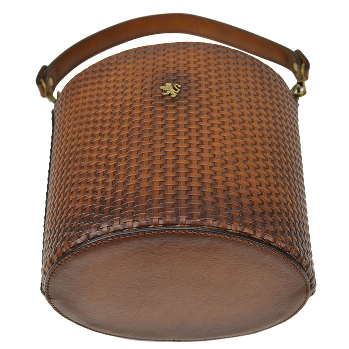 Pratesi Secchiello T335 Bag in genuine Italian leather - Treccia Cognac