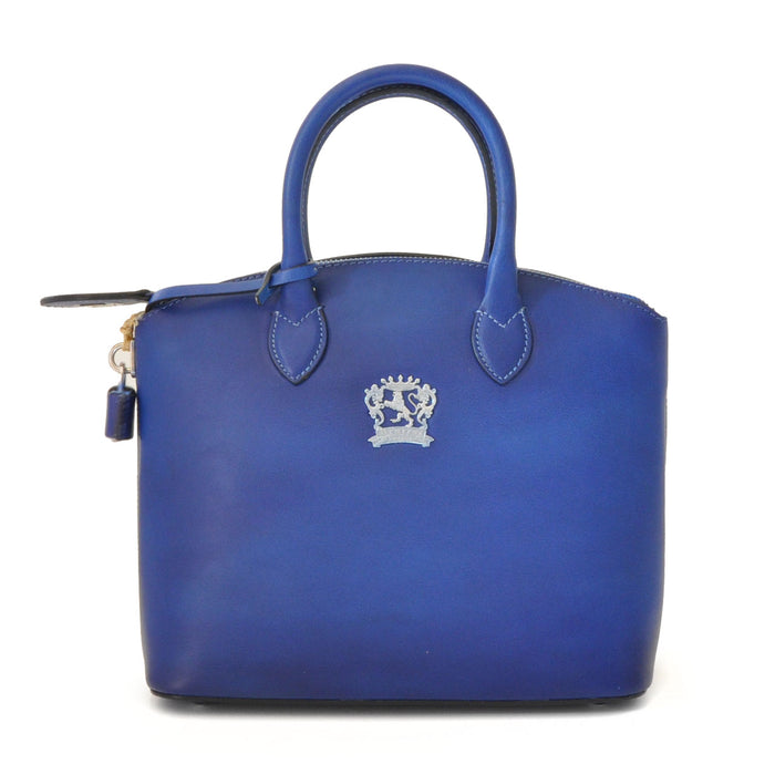 Pratesi Versilia Small Handbag in genuine Italian leather - Vegetable Tanned Italian Leather Electric Blue