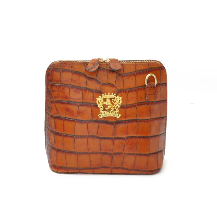 Pratesi Volterra King Lady Bag in real leather - Croco Embossed Leather Cognac