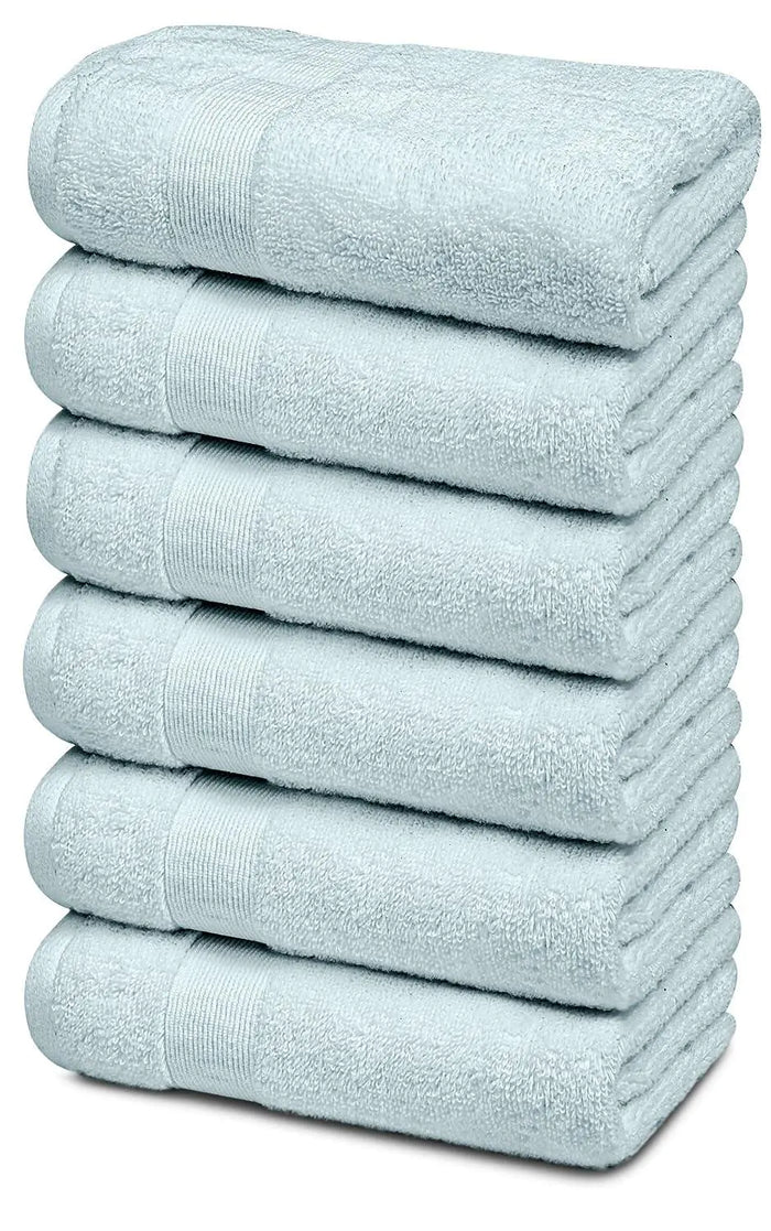 Resort Collection Soft Hand Towels 16x27 in 6 Pack Light Blue Luxury Hotel Rieworkes