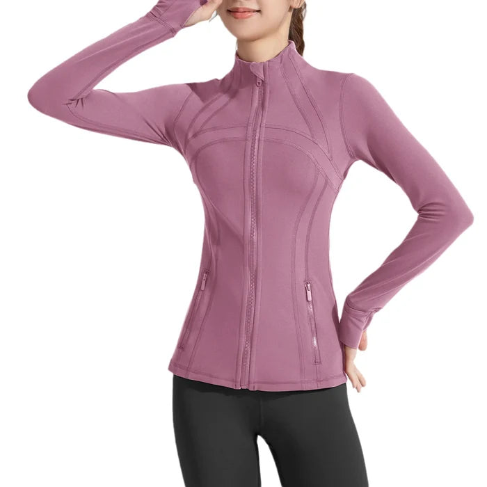 Stand Collar Sports Running Workout Long Sleeve Zipper Jacket for Women Rieworkes