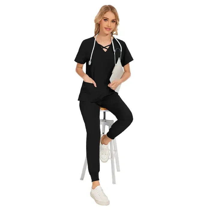 Stretch Women Slim Fit Scrubs Medical Uniforms Set Rieworkes