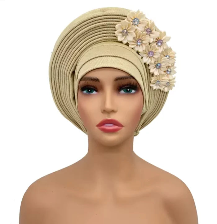 Stunning Floral Auto Gele Headwraps - 2024 New African Turban for Elegant Weddings & Parties Rieworkes