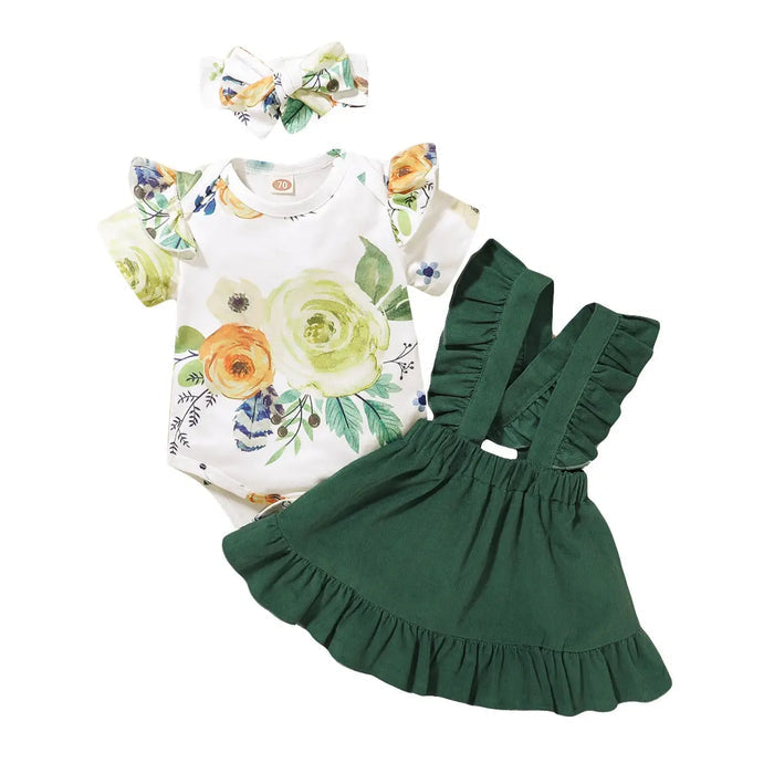 Three Pcs Girls Cotton Set. Romper, Strap Skirt And Headband lioraitiin Official Store