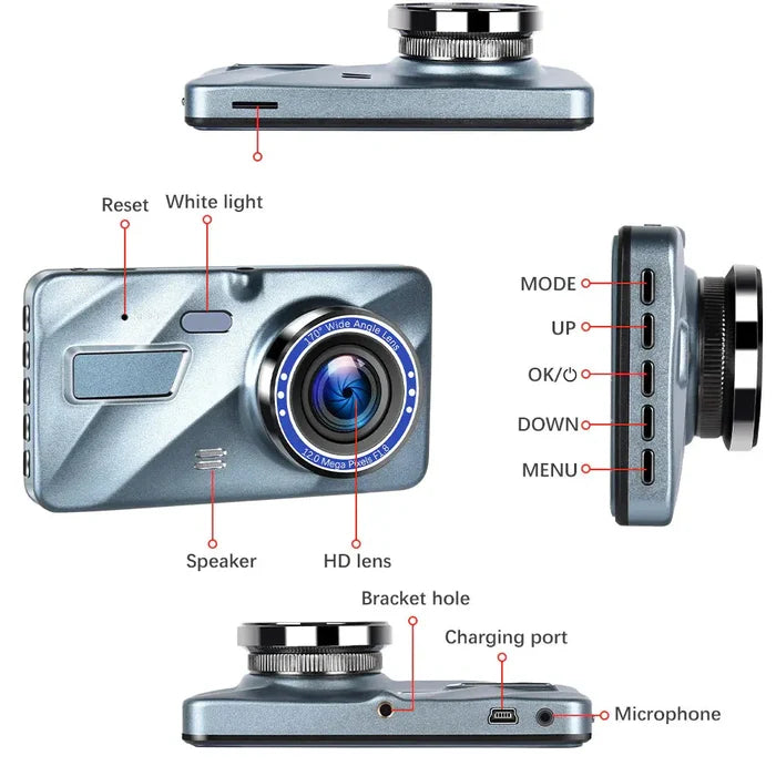 Touch Screen Dash Cam 4" 1080P Dual Lens Car DVR Recorder Front And Rear Camera Rieworkes
