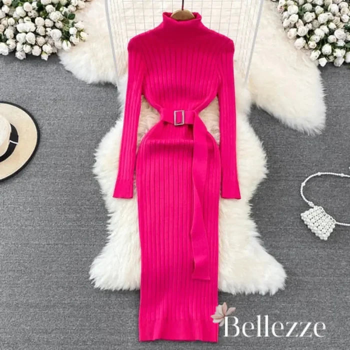 Turtleneck Sexy Wrap Hips Knitted Dresses Rieworkes