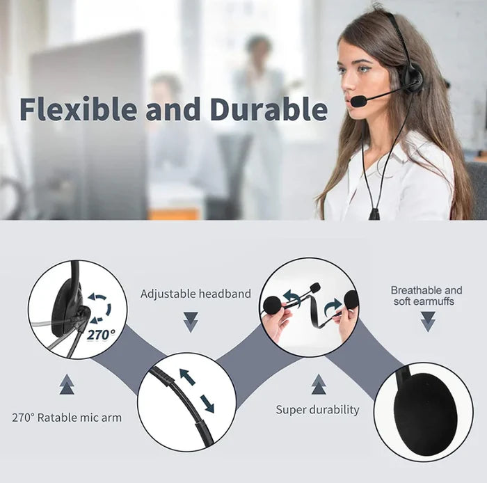USB Headset Headphone With Microphone Noise Cancelling For PC Computer Call Chat Rieworkes