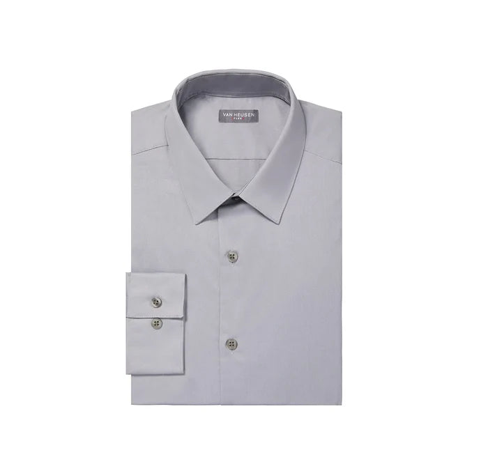 Van Heusen Men's Dress Shirt Slim Fit Flex Collar Stretch Solid 18.5" Neck 32"-33" Sleeve Grey Mist Rieworkes