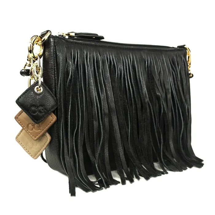 Willow Fringe Leather Handbag -Midnight Black Rieworkes