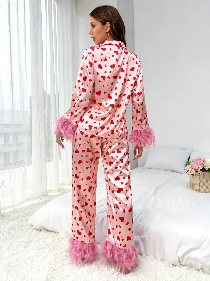 Women Loving Heart Printed Casual Suit Pajamas Rieworkes