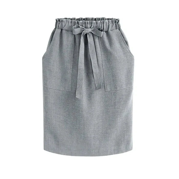 Women's Cotton Elastic Waist Bow Skirt - Summer/Autumn Midi Office Pencil Style (Green) Rieworkes